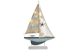 DKD Home Decor Figura Decorativa Mediterráneo Barco LED Azul y Blanco, 5.5 x 51 x 32.5 cm, 2 Unidades