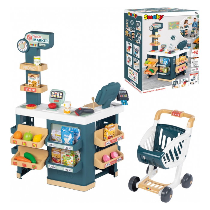 Smoby Supermercado de Juguete con Carrito, Caja Registradora y 42 Accesorios Smoby Supermercado de Juguete con Carrito, Caja Registradora y 42 Accesorios