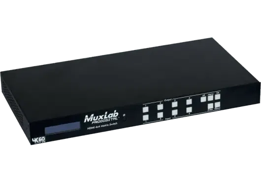 MUXLAB Matriz HDMI 4X4 4K/60 1U Rack Con Puertos RS232, IR, LAN