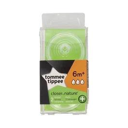 Tommee Tippee Tetina Anticólicos Biberón Ancha Silicona Redonda Flujo Rápido +6 Meses Pack 2