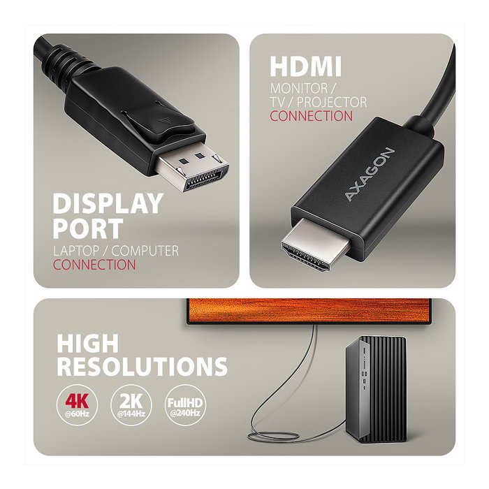 Axagon RVD-HI20C2 Adaptador DisplayPort a HDMI 2.0 - 1,8m Axagon RVD-HI20C2 Adaptador DisplayPort a HDMI 2.0 - 1,8m