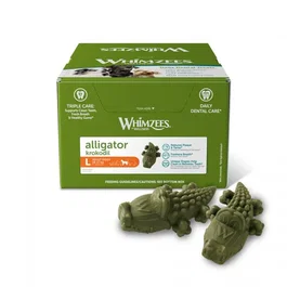 Whimzees Golosina Dental para Perros Alligator, Forma de Caimán para Limpieza de Dientes y Aliento, Tamaño L, para Perros de 18-27 kg, Paquete de 30 Unidades