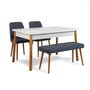 Hanah Home Conjunto Mesa y Sillas con Banco Comedor Pino Atlántico y Azul Marino Estilo Escandinavo 120x75cm