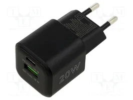 GOOBAY Cargador de red 20W con USB-A y USB-C Power Delivery, negro