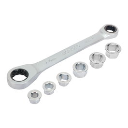 Workpro Llave de estrella doble con carraca 7 piezas, acero cr-v, 6 bocas intercambiables 8-17 mm, 14 x 19 mm
