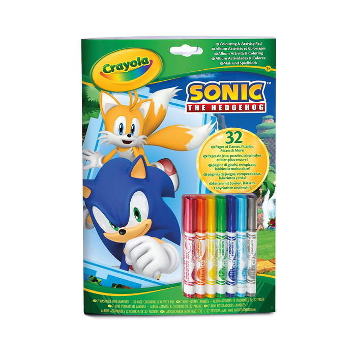 Crayola Libro de Actividades y Colorear Sonic con 7 Rotuladores Lavables - 32 Páginas +3 Años - 04-0866
