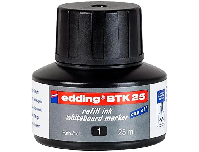 Edding Tinta Recambio Rotulador Pizarra Blanca BTK-25 Negro Bote 25 ml
