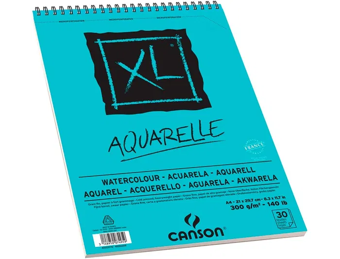 Canson Bloc Dibujo Acuarela XL Aquarelle Grano Fino DIN A4 Microperforado Espiral 21x29,7 cm 30 Hojas 300 gr/m2