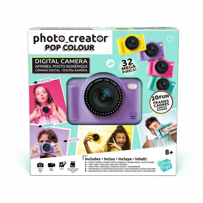 Canal Toys Cámara Digital Pop Color Morado CTCLK041 con Tarjeta SD de 32GB