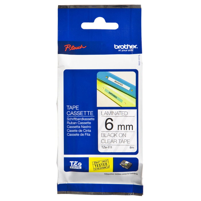 Brother TZe-111 Cinta Laminada Transparente con Texto Negro 6mm x 8m Brother TZe-111 Cinta Laminada Transparente con Texto Negro 6mm x 8m