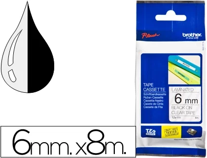 Brother TZe-111 Cinta Laminada Transparente con Texto Negro 6mm x 8m Brother TZe-111 Cinta Laminada Transparente con Texto Negro 6mm x 8m