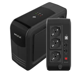 Phasak PH 9497 SAI UPS Interactivo 750 VA / 450 W, Con 3 Tomas Schuko, Puerto USB y Protección RJ45 para PC y Periféricos