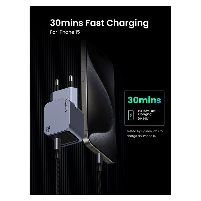 Ugreen 35006 Cargador Rápido USB-C GaN Nexode Pro 30W PD 3.0 QC 4 Gris Ugreen 35006 Cargador Rápido USB-C GaN Nexode Pro 30W PD 3.0 QC 4 Gris