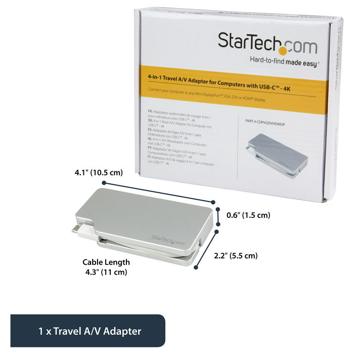 StarTech Adaptador USB-C Multipuertos Video a HDMI VGA DVI Mini DisplayPort 4K 60Hz para Monitor, 0.11m StarTech Adaptador USB-C Multipuertos Video a HDMI VGA DVI Mini DisplayPort 4K 60Hz para Monitor, 0.11m