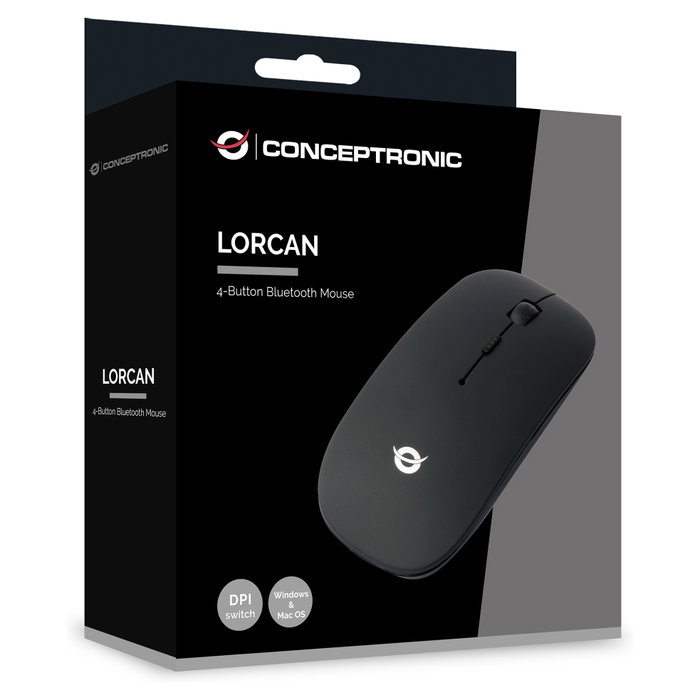 Conceptronic LORCAN01B Ratón Bluetooth de 4 botones, Negro