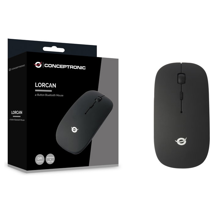 Conceptronic LORCAN01B Ratón Bluetooth de 4 botones, Negro