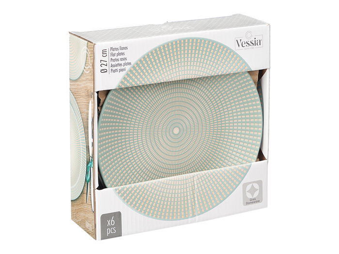 Vessia Plato Llano 27 cm Grabado Verde Cerámica (Set de 12) Vessia Plato Llano 27 cm Grabado Verde Cerámica (Set de 12)