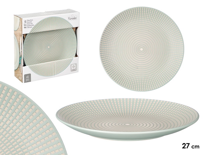 Vessia Plato Llano 27 cm Grabado Verde Cerámica (Set de 12) Vessia Plato Llano 27 cm Grabado Verde Cerámica (Set de 12)