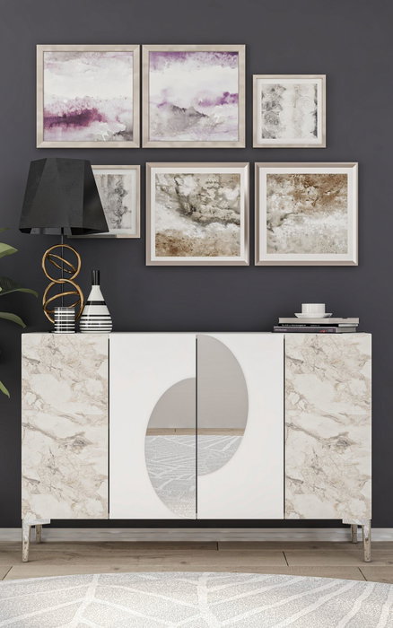Hanah Home Consola KM120 Blanco Mármol de Éfeso Plateado 120 cm Hanah Home Consola KM120 Blanco Mármol de Éfeso Plateado 120 cm