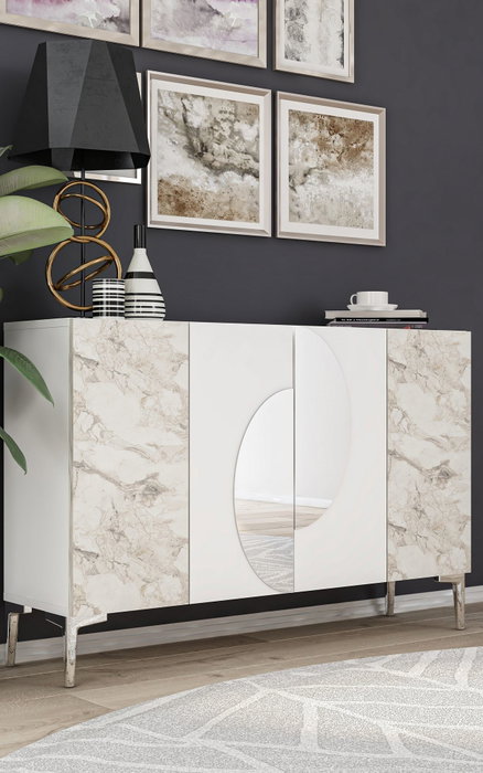 Hanah Home Consola KM120 Blanco Mármol de Éfeso Plateado 120 cm Hanah Home Consola KM120 Blanco Mármol de Éfeso Plateado 120 cm