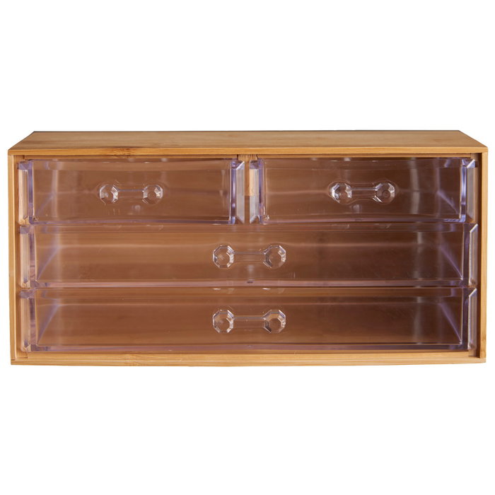 Day Cajonera con 4 Cajones de Bambú y Plástico Transparente 23.5x14.5x10.8 cm