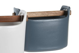 DKD Home Decor Cubertero Basicos Azul Blanco Gres Acacia 10.9 x 13.5 x 17.6 cm (4 Unidades)