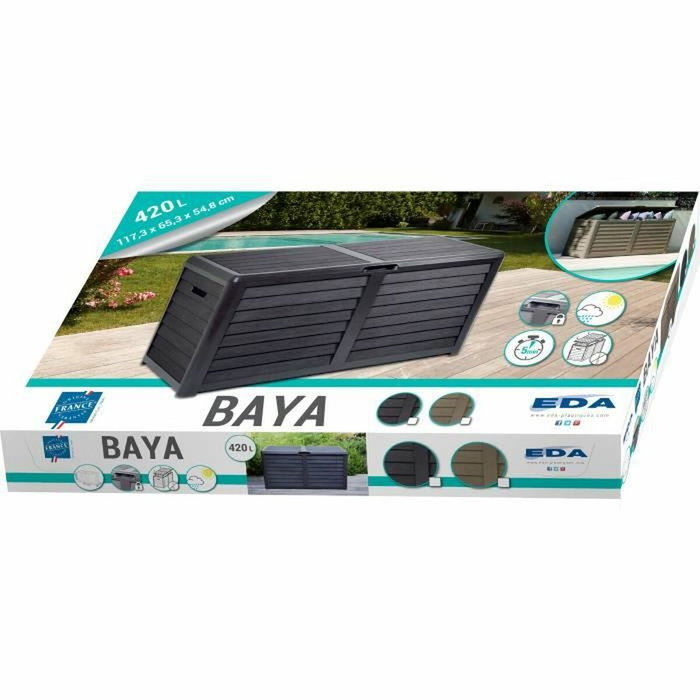 Eda Baya Garden Bay Cubo de Basura de Plástico Gris Antracita 420 Litros Imitación Madera