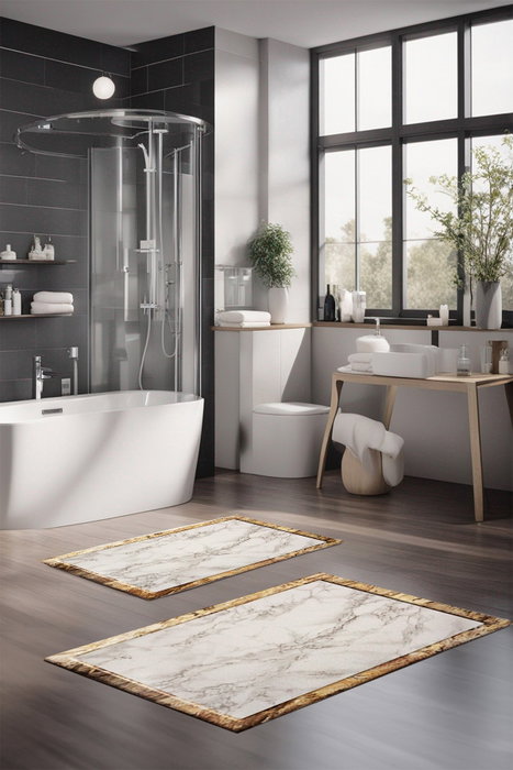 Mijölnir CT-5009 Juego de Alfombrillas de Baño 2 Piezas de Poliéster Antideslizante Antibacteriano Lavable a Máquina 40x60cm y 60x100cm