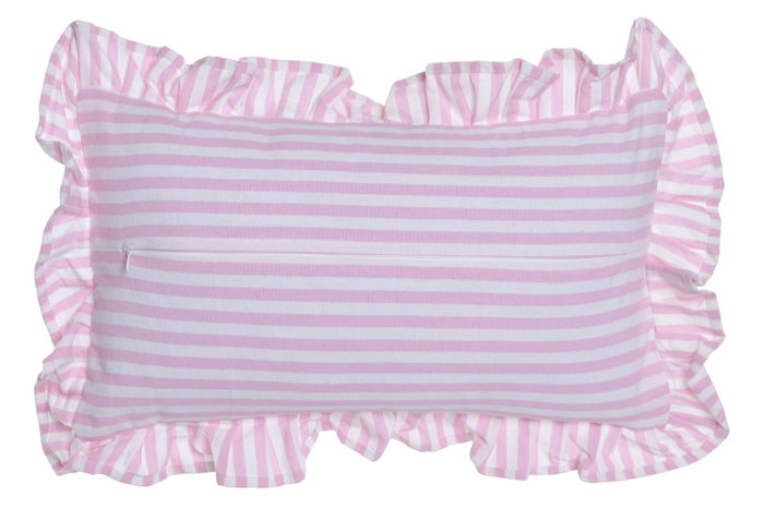 DKD Home Decor Cojín de Algodón Reciclado Rosa con Volante y Rayas