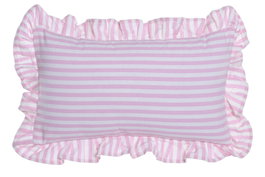 DKD Home Decor Cojín de Algodón Reciclado Rosa con Volante y Rayas