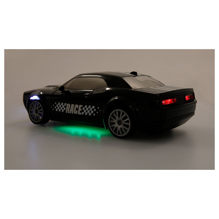 AMEWI 21110 Coche de Carreras RC Drift Muscle Car 4WD 1:20 Escala Negro RTR con Iluminación, Motor Eléctrico, 2.4 GHz, 15 km/h, para +8 Años
