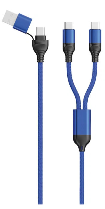 2GO 797366 Cable USB A a USB C y 2x USB-C, 1.2m (120cm), Nylon trenzado, Negro/Azul