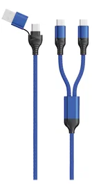 2GO 797366 Cable USB A a USB C y 2x USB-C, 1.2m (120cm), Nylon trenzado, Negro/Azul