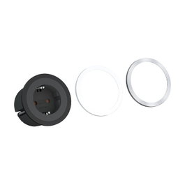 Bachmann 926.001 Enchufe de Pared con Protección 1x Schutzkontakt Tipo F, 2 m, Negro, Blanco y Acero Inoxidable, Incluye Aro Decorativo