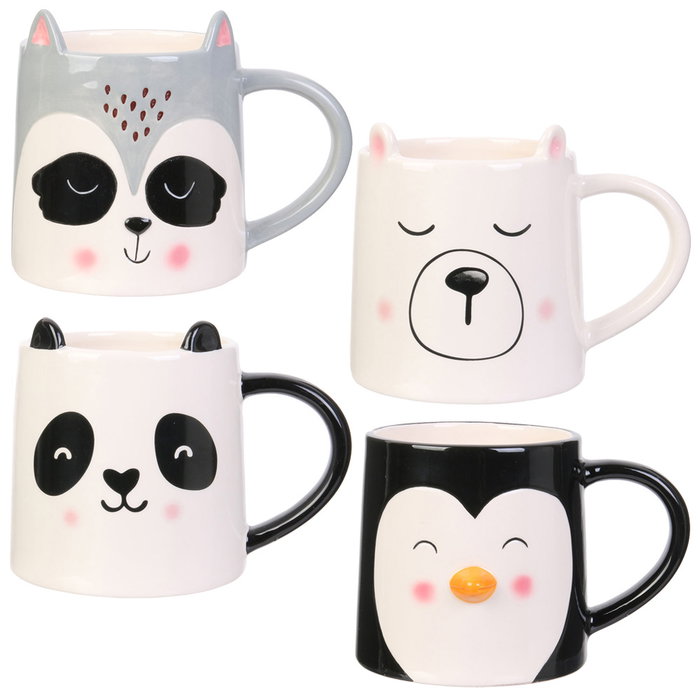 The Concept Factory Mug 400 Ml Animales (mapache, panda, oso polar, pingüino) de Dolomita