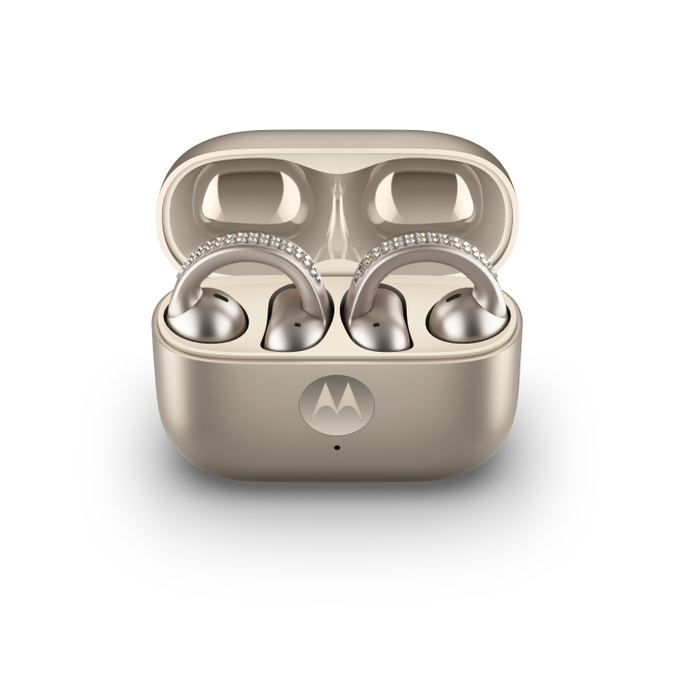 Motorola Moto Buds Loop Auriculares Inalámbricos Clip Oreja Open-Ear Bluetooth 5.0 - Sound by Bose, Reducción Activa de Ruido, 8h Batería, Resistente al Agua, Color Beige French Oak