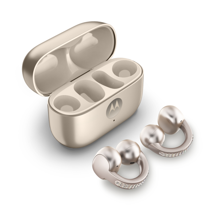 Motorola Moto Buds Loop Auriculares Inalámbricos Clip Oreja Open-Ear Bluetooth 5.0 - Sound by Bose, Reducción Activa de Ruido, 8h Batería, Resistente al Agua, Color Beige French Oak