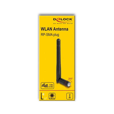 DeLOCK 90150 Antena WLAN 802.11 ac/ax/a/b/g/n RP-SMA 2 dBi omnidireccional Negra DeLOCK 90150 Antena WLAN 802.11 ac/ax/a/b/g/n RP-SMA 2 dBi omnidireccional Negra