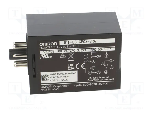 OMRON 61F-LS-CP08-SRA Relé de monitorización de nivel para líquido conductivo OMRON 61F-LS-CP08-SRA Relé de monitorización de nivel para líquido conductivo