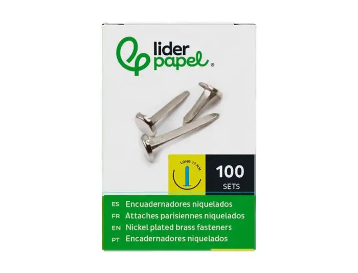 Liderpapel Encuadernadores Niquelados n.2 17 mm Caja de 100 Unidades Metal