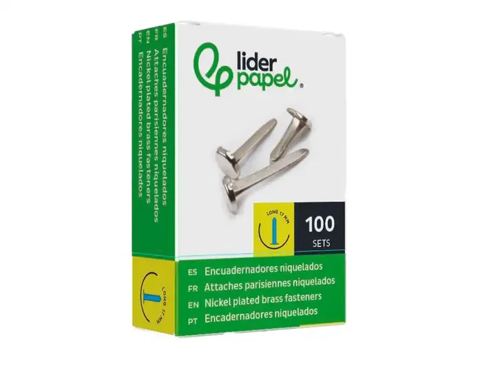 Liderpapel Encuadernadores Niquelados n.2 17 mm Caja de 100 Unidades Metal