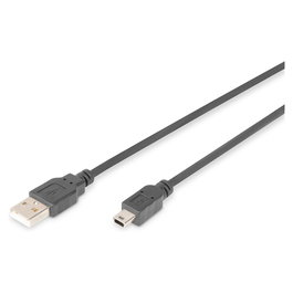 Digitus Cable USB 2.0 A - Mini B Macho a Macho 1m, Negro, Cable de conexión, 480 Mbps, blindaje magnético