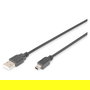 Digitus Cable USB 2.0 A - Mini B Macho a Macho 1m, Negro, Cable de conexión, 480 Mbps, blindaje magnético