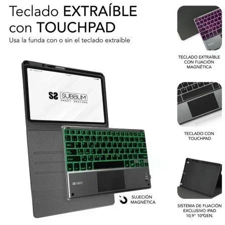 Subblim Funda con Teclado Retroiluminado SUBKT4-BTPI03 para iPad 10.9" 10a Gen Negra con Touchpad y Bluetooth