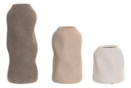 DKD Home Decor Set de 3 Jarrones de Gres Orgánico Rugoso