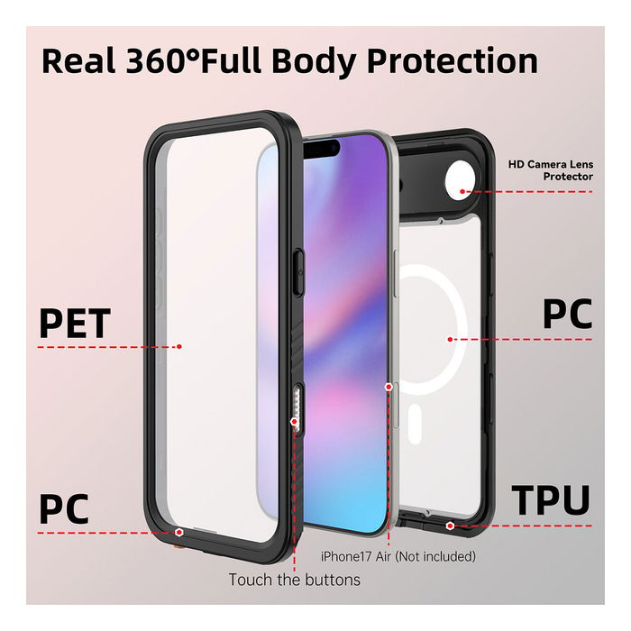 4smarts Funda Impermeable Stark para Apple iPhone 17 Air 6.6" Negro Transparente