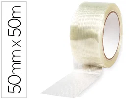 Q-connect Cinta adhesiva monofilamentos transparente 50 m x 50 mm, con refuerzo de fibra de vidrio para embalaje pesado