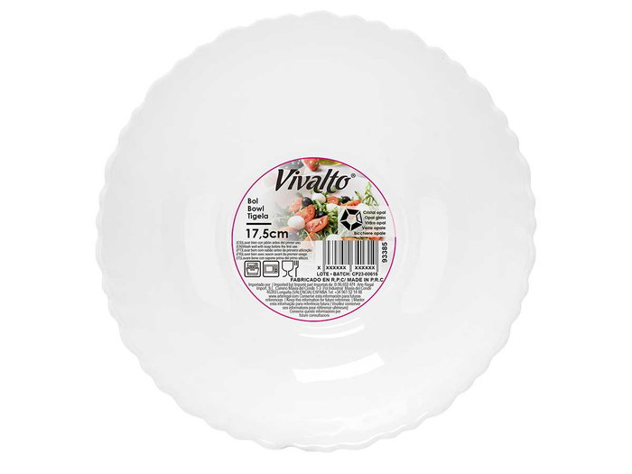 Vivalto Bol Clásico de Opal para Postre o Ensalada, Blanco, 17.5 cm de Diámetro x 5.5 cm de Alto (Set de 24)