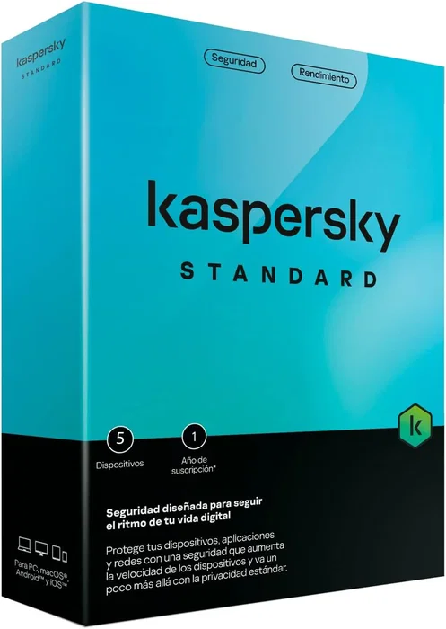Kaspersky Standard Antivirus - Licencia 1 año para 5 dispositivos, Protección contra malware, ransomware, phishing y herramientas de rendimiento - Versión en Español Kaspersky Standard Antivirus - Licencia 1 año para 5 dispositivos, Protección contra malware, ransomware, phishing y herramientas de rendimiento - Versión en Español