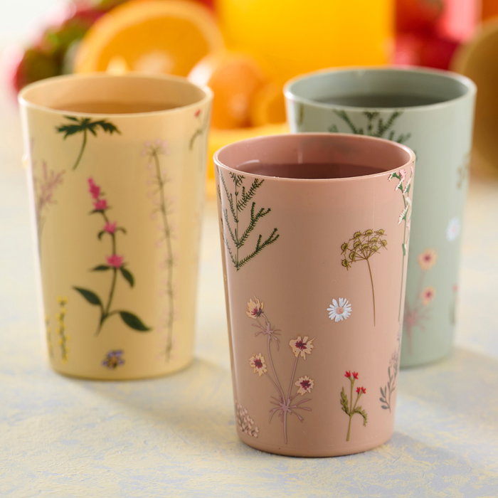 Day Juego de 4 Vasos 350 ml con Ilustraciones de Plantas, Colores Surtidos